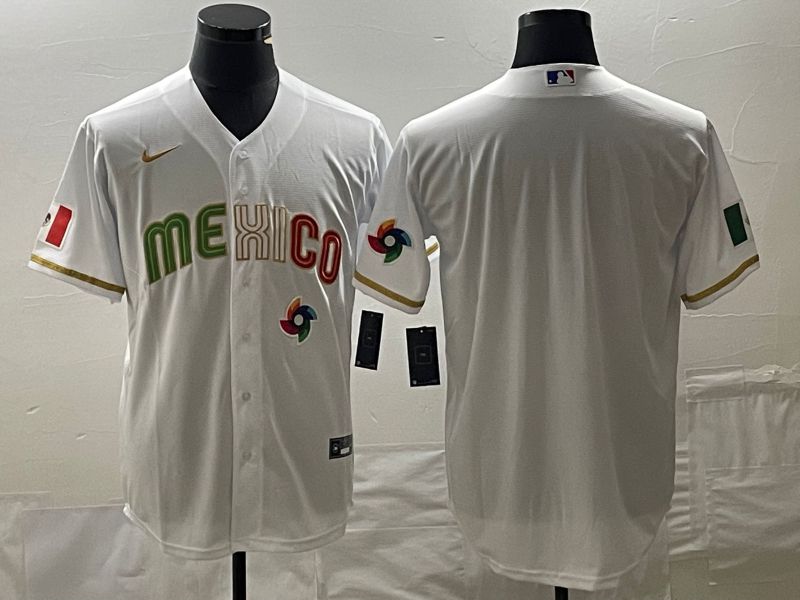 Men 2023 World Cub Mexico Blank White gold Nike MLB Jersey3